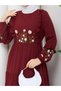 Embroidery Detailed Asel Hijab Dress Burgundy - 3