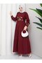Embroidery Detailed Asel Hijab Dress Burgundy - 6