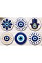 Luxury Evil Eye Beaded Set of 6 Marble/Wood Look Coasters - Home Gift and Kitchen Decoration - 2