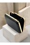 Black Matte Leather with Gold Metal Detail Handle and Chain Strap Women's Evening Dress Bag Wedding Engagement Graduation - 4