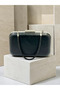 Black Matte Leather Silver Metal Detailed Stone Handle Chain Strap Women's Evening Dress Bag Wedding Engagement Graduation - 6