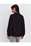 Women's 3 Thread Threaded Cotton Oversize Half Zipper Collared Basic Sweatshirt Black Thick Winter - 4