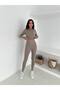 Soft Textured Ribbed Coffee Body Tights Set with Finger Loop - 2