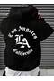 3 İplik La Back Design Thick Winter Sweatshirt - Black Printed Oversize Hoodie with Pockets