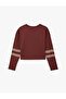 Comfortable Fit Stripe Detailed Cotton Printed Crew Neck Long Sleeve T-Shirt - 6