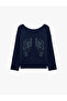 Long-Sleeved, Round-Necked Knitwear Sweater with Wing Motif on the Back and Sequin Details - 7