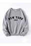 New York 199X Thick Winter Sweatshirt - Gray Printed Oversized Crew Neck