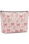 Makeup Bag for Women Girls, Cute Coquette Cosmetic Pouch with Sweet Heart Bow and Floral Print, Pink Bow Zipper Closure Travel Toiletry Bag, Stylish Preppy Makeup Organizer Gifts for Women Teen Girls