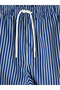Navy Blue Short Length Striped Men's Swim Shorts - 7