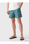 Turquoise Short Length Patterned Men's Swim Shorts - 2