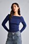 Fitted Off-The-Shoulder Folded Collar Ribbed Knitwear Basic Sweater H2387Ax26Au - 3
