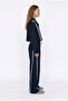 Striped Stand Collar Bomber Jacket Navy Blue - 4