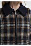 Regular Fit High Collar Plaid Women's Navy Blue Cardigan - 4