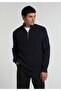 Regular Fit High Neck Jacquard Men's Navy Blue Sweater