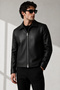 New Now Men's Premium Black Classic Collar Modern Fit Leather Jacket - 4