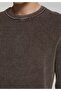 Regular Fit Round Neck Plain Men's Brown Sweater - 4