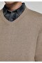 Regular Fit V-Neck Plain Men's Beige Sweater - 4