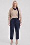 High Waist Lyocell Trousers Dark Navy Blue - 2