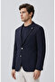 Slim Fit Lacivert Armür Desen Örme Ceket - 3