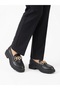Women's Loafer Casual Thick-Soled Stainless Buckle Shoes--Black Black - 4