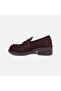 Women's Bitter Brown Round Toe Thick Heeled Suede Loafer - 3