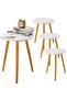 Stylish 3-Piece Round Coffee Table Set Featuring White Marble-Pattern Tops and Natural Wooden Legs, Versatile Nesting Side Tables Perfect for Modern Living Rooms, Apartments, Bedrooms, Offices, Lounge - 2