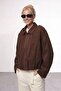 New Season Women's Oversize Bomber Beige Leather Suede Jacket - 3