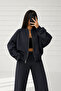 Women's 3 Thread Fleece Lined Palazzo Bomber Tracksuit Set - 3