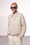 New Season Women's Oversize Bomber Beige Leather Suede Jacket - 3
