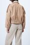 Women's Oversize Epaulet Bomber Beige Leather Suede Jacket - 6