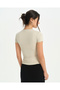 Women's Cream Ecovero ™   Viscose Crew Neck Short Sleeve Basic T-Shirt with Logo Detail - 2