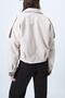 Women's Oversize Epaulet Bomber Ecru Leather Suede Jacket - 5