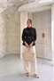 Women's Black Belted Waist-Fitted Long Sleeve Premium Quality Poplin Shirt (Brown Belt) - 2