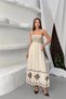 Women's Beige Stylish Embroidered Strappy Long Premium Linen Dress - 2