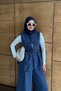 Women's Chinese Button Detail Waist Tie Vest Suit Navy Blue - 3