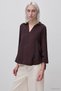 Women's Brown Soft Textured Polo Collar Long Sleeve Blouse