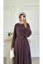 Molly Nelly Women's Parted Comfortable Belted Long Dress