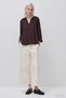 Women's Brown Soft Textured Polo Collar Long Sleeve Blouse - 3