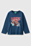 Boy's navy blue long sleeve t-shirt with embroidered front