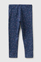 Girl's Dark Navy Blue Full Patterned Slim Fit Leggings - 2
