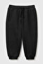 Boys' Black Ribbed Drawstring Sweatpants with Embroidered Logo on the Front