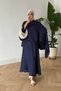 Women's Shawl Covered Detail Skirt Suit Navy Blue - 3
