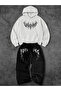 Unisex Women's and Men's Feeling Text Printed Oversize 3 Thread Hooded Hoodie and Baggy Sweatpants
