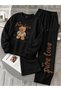 Unisex Women's and Men's Pure Love Teddy Bear Printed Oversize 3 Thread Crew Neck Sweatshirt and Baggy Sweatpants - 2