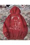 Red Teddy Bear Printed Oversized Hooded Sweatshirt with Back Detail