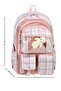Dolcezza Original Waterproof Plaid Patterned Plush Teddy Bear School Backpack for Girls with Transparent Pockets - 2