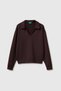 Women's Brown Modal Blend Long Sleeve Polo Collar Top