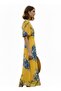 Yellow Blue Floral Print Puff Sleeve Buttoned Midi Chiffon Dress - 3