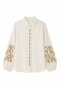 Aster Başak Embroidered Balloon Sleeve Shirt Women's Cream - Yellow