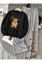 Unisex Women's and Men's Pure Love Teddy Bear Printed Oversize 3 Thread Crew Neck Sweatshirt and Baggy Sweatpants - 2